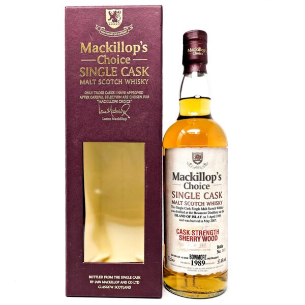 Bowmore 1989 Mackillop's Choice Cask Strength Sherry Wood Single Malt Scotch Whisky, 70cl, 57.4% ABV Bowmore 1989 Mackillop's Choice Cask Strength Sherry Wood Single Malt Scotch Whisky, 70cl, 57.4% ABV