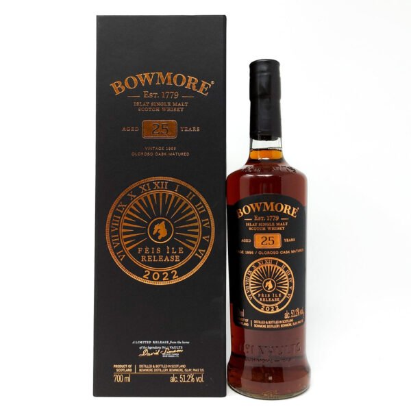 Bowmore 1996 Oloroso Cask 25 Year Old 2022 Feis Ile Release Single Malt Scotch Whisky, 70cl, 51.2% ABV Bowmore 1996 Oloroso Cask 25 Year Old 2022 Feis Ile Release Single Malt Scotch Whisky, 70cl, 51.2% ABV