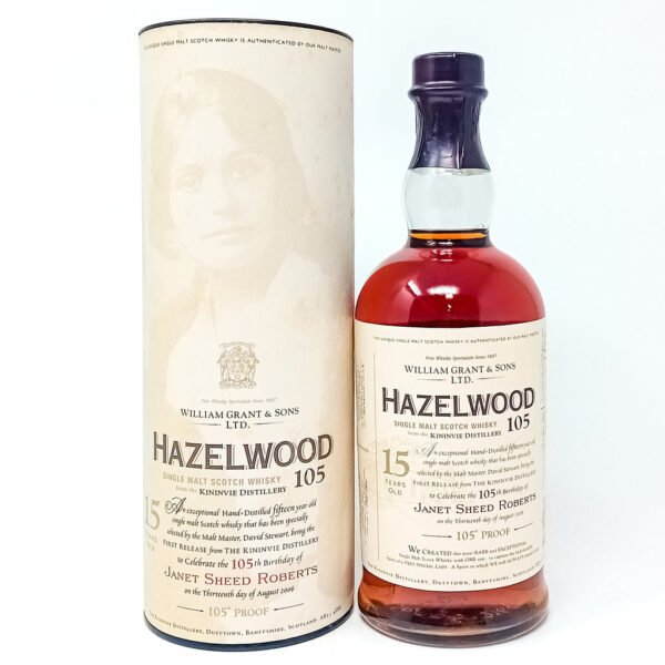Hazelwood 1990 15 Year Old Janet Sheed Roberts 105th Birthday Single Malt Scotch Whisky, 70cl, 52.5% ABV Hazelwood 1990 15 Year Old Janet Sheed Roberts 105th Birthday Single Malt Scotch Whisky, 70cl, 52.5% ABV