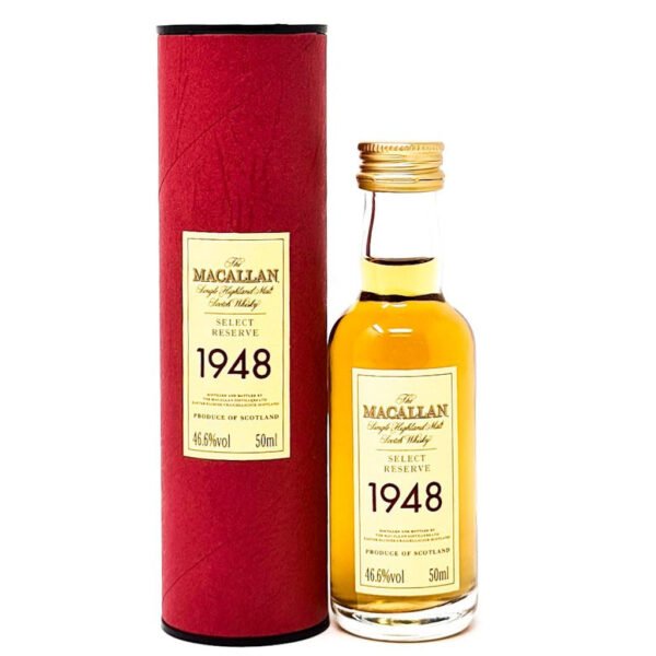 Macallan 1948 51 Year Old Fine & Rare Single Malt Scotch Whisky, Miniature, 5cl, 46.6% ABV Macallan 1948 51 Year Old Fine & Rare Single Malt Scotch Whisky, Miniature, 5cl, 46.6% ABV