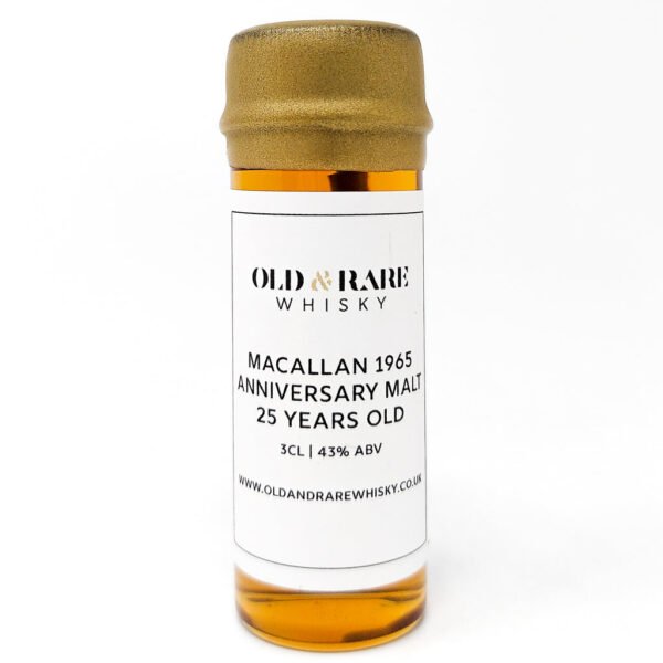 Macallan 1965 25 Year Old Anniversary Malt Single Malt Scotch Whisky, 3cl Sample, 43% ABV Macallan 1965 25 Year Old Anniversary Malt Single Malt Scotch Whisky, 3cl Sample, 43% ABV