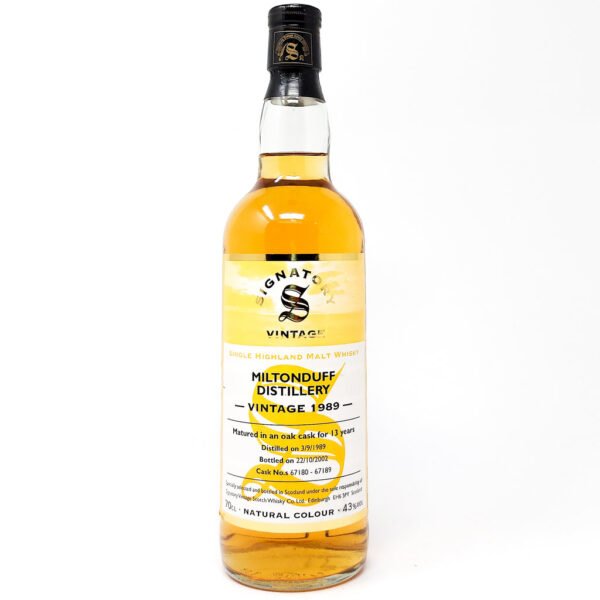 Miltonduff 1989 13 Year Old Signatory Vintage Single Malt Scotch Whisky, 70cl, 43% ABV Miltonduff 1989 13 Year Old Signatory Vintage Single Malt Scotch Whisky, 70cl, 43% ABV